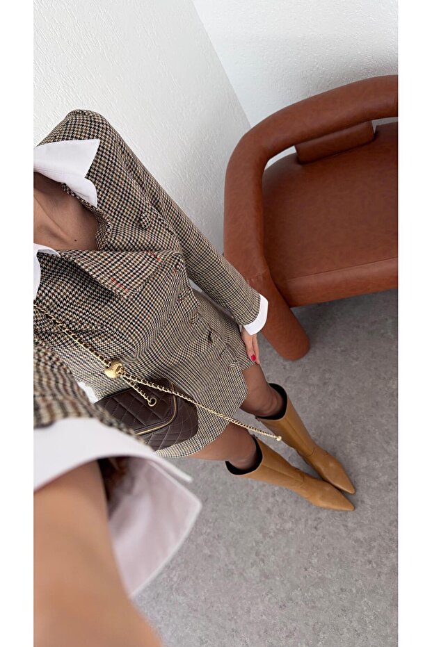 Houndstooth pattern jacket dress - 4