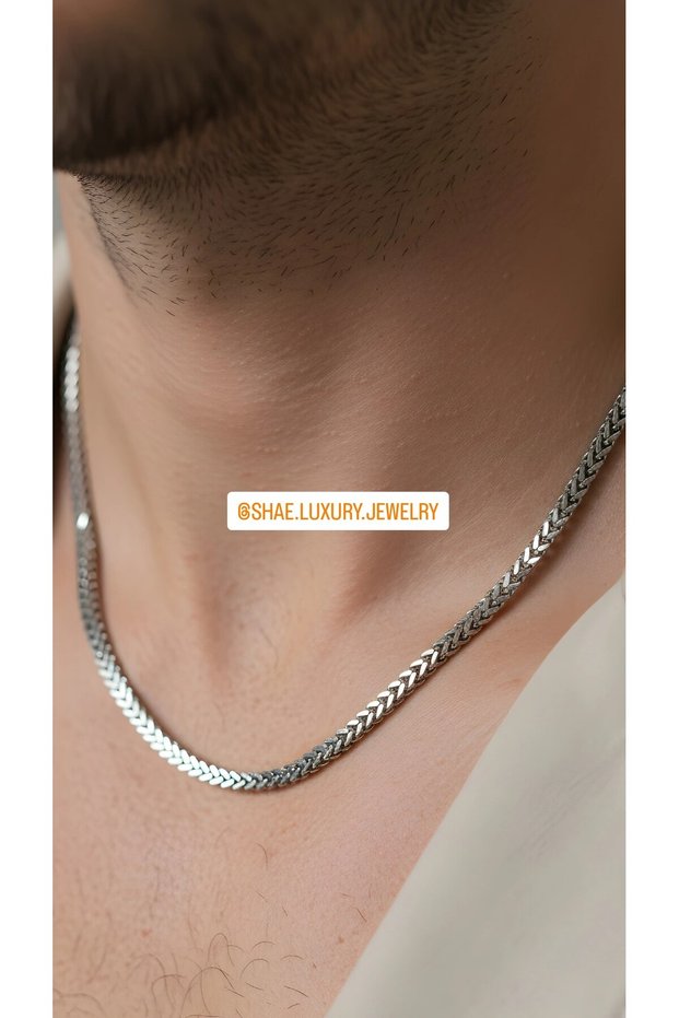Knitted Cube Chain Men's Necklace and Bracelet 4mm Stainless Steel 60 cm - 20 cm