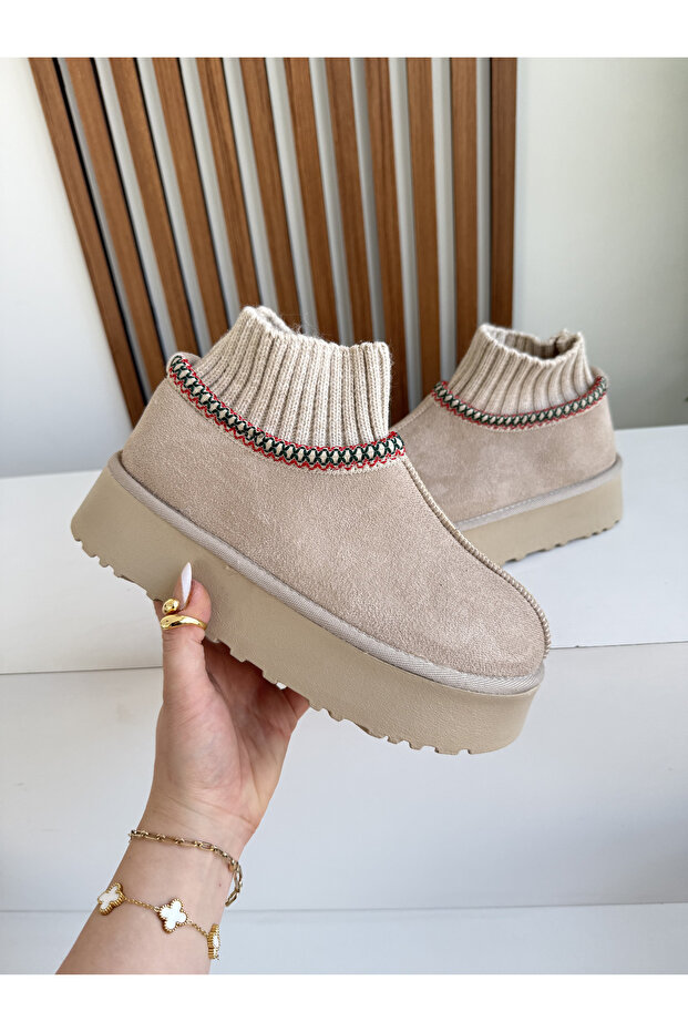 KADIN BOT ÇORAP PLATFORM KREM - 1