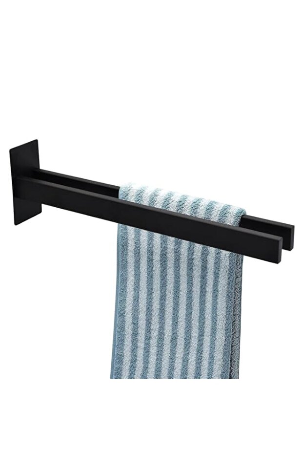 سكة مناشف دورونج سوداء، سكة مناشف بدون حفر، سكة مناشف ذاتية اللصق، سكة مناشف ذات ذراعين، موديل - 1