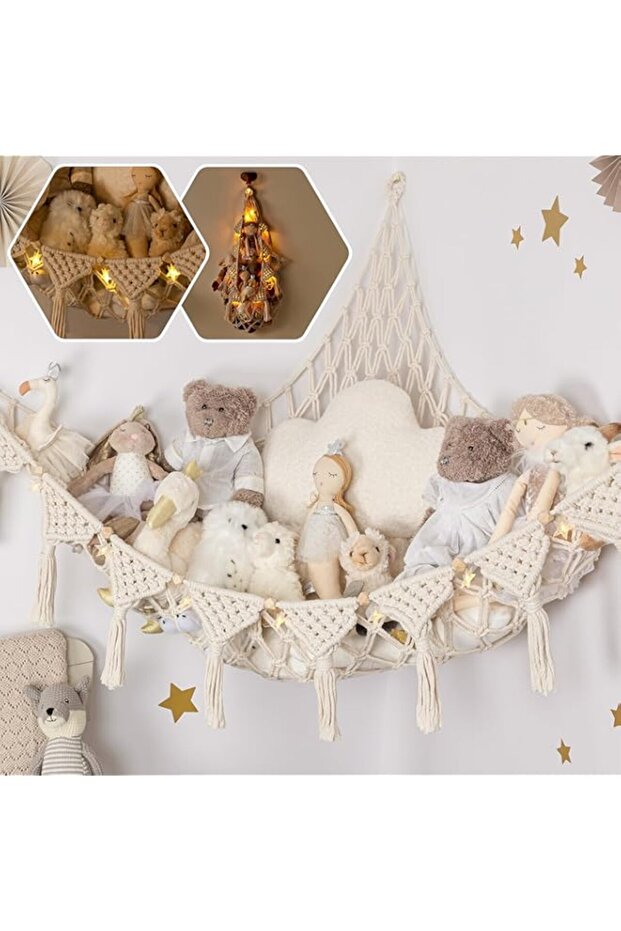 زاوية أرجوحة حيوانات محشوة من تزوييق، شبكة قطيفة متينة، حامل حيوانات قطيفة من حبل مكرميه مزدوج بسمك 4 مم - 1