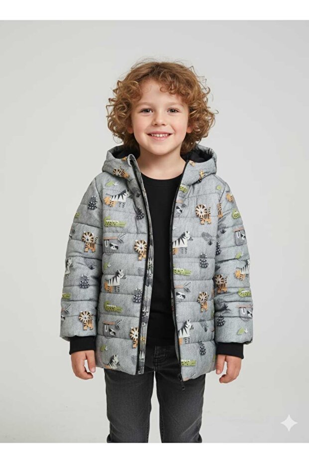 New Patterned Ka Hooded U and Windproof Boy's Coat with Fur Inside