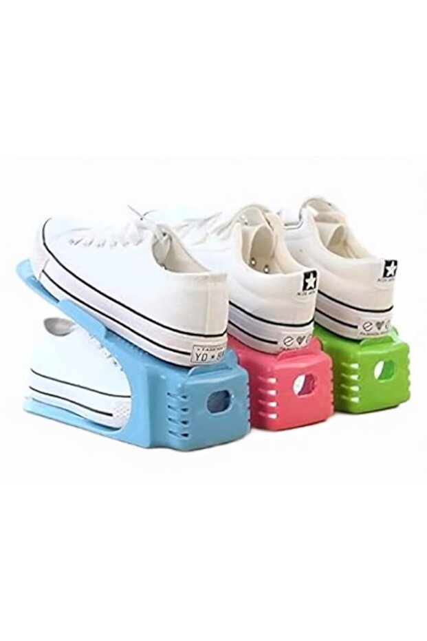 Adjustable Shoe Organiser Slots, Double Layer Space Saver Rack for Closet Storage, Set of 4, Multi-Colour