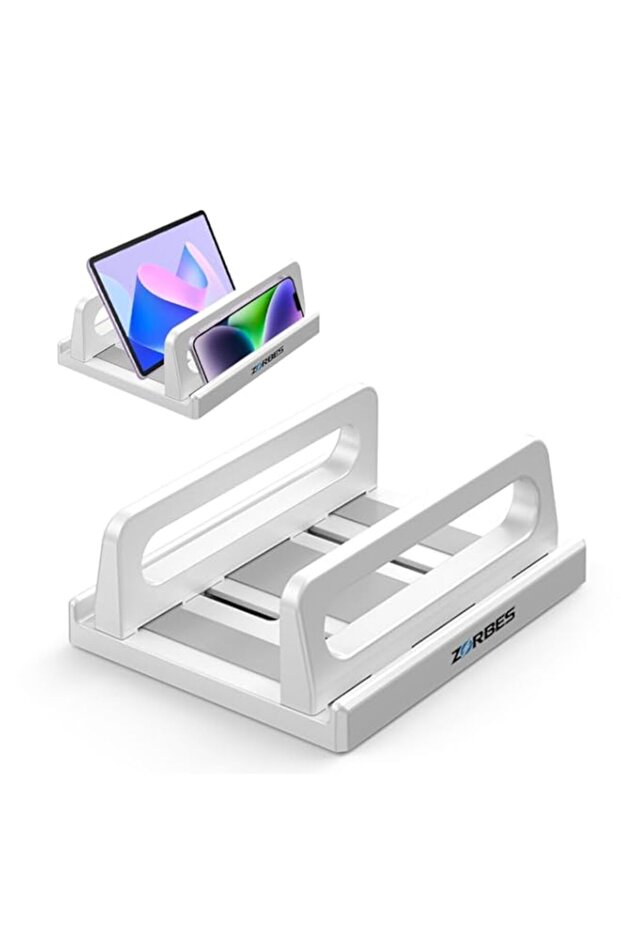HASTHIP® Laptop Stand Adjustable Desk Organizer Rack for 3-16'' Devices, Multi-Device Holder with Adjustable Spacing, Anti-Slip Base, Red ABS Vertical Stand for Laptop, Tablet, Phone – Home, Office,