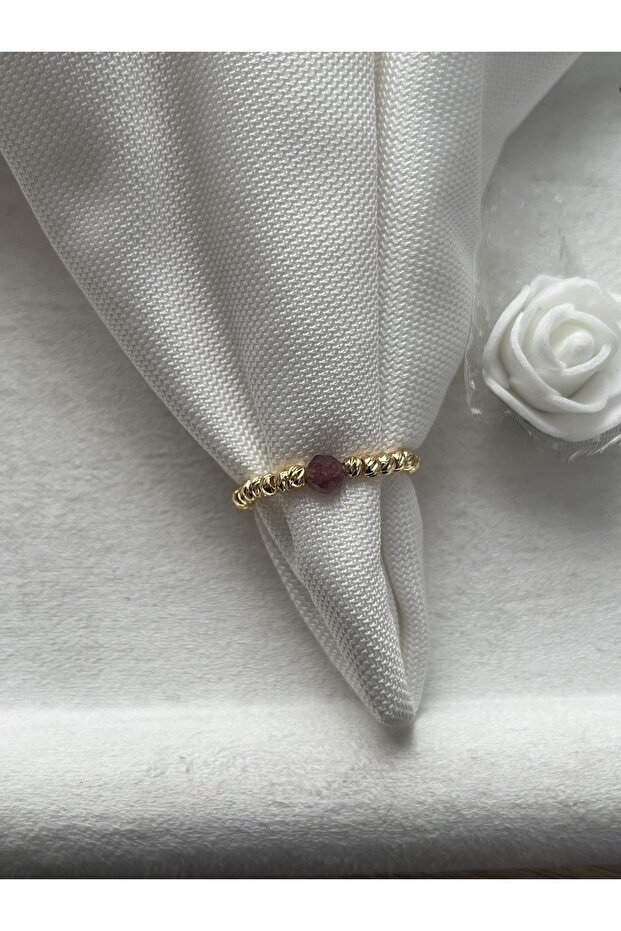 Minimal Phosphosiderite Stone Elastic Gold Color Dorica Ring Handmade