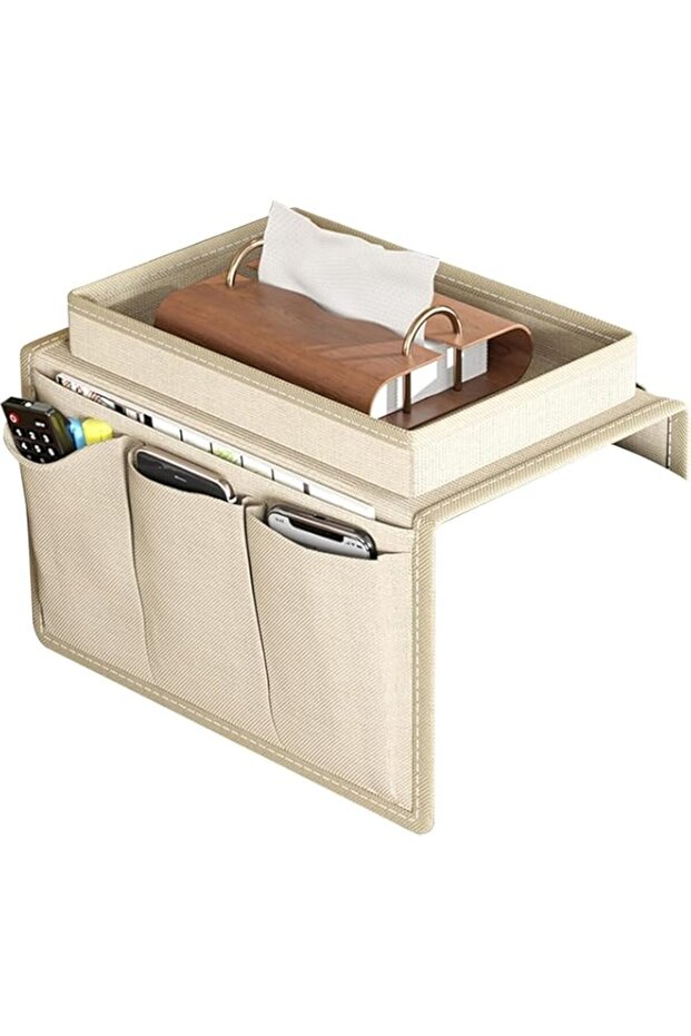 منظم مسند ذراع الأريكة من يلاجوي، حقيبة تخزين معلقة للأريكة، حامل للتحكم عن بعد مع مساحة تخزين - 1