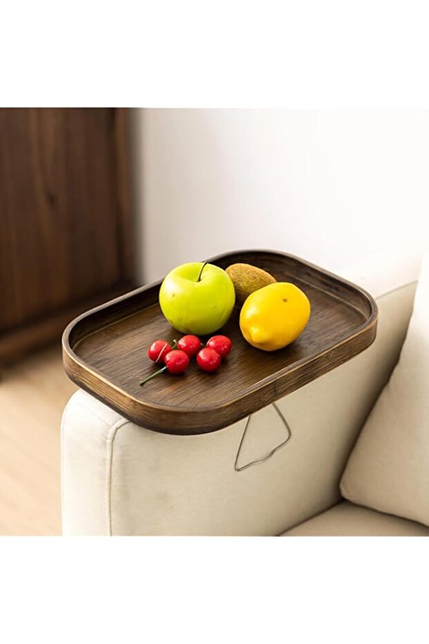 طاولة بمسند ذراع للأريكة من BIGTHREE، صينية بمسند ذراع للأريكة من الخيزران، طاولة جانبية بمشبك للأرائك وصواني الأريكة، - 1