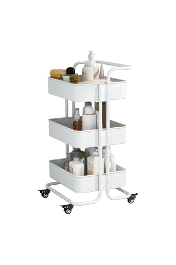 عربة أدوات معدنية متحركة بثلاث طبقات من MEISHIDA - منظم متعدد الأغراض بمقبض وعجلة قابلة للقفل - 1