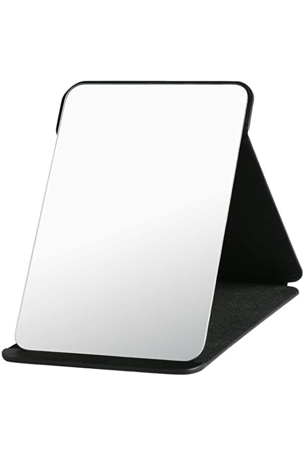 Bukela Folding Tabletop Mirror, Portable PU Leather Mirror, Desktop Vanity Mirror with Adjustable Stand for Vanity Table, Office, Travel (Black, 20.3x15.6cm)