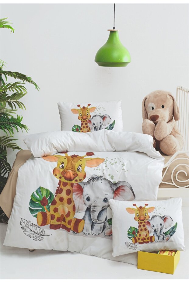 Zoo Patterned 100% Cotton 3-Piece Duvet Cover Set (Duvet Cover, Sheet, Pillowcase)