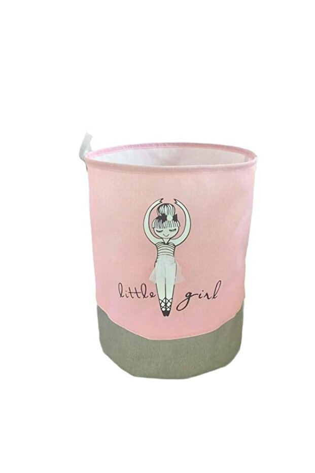 Ballet Dancer Storage Bin, Pink and Grey Fabric Hamper, Decorative Kids Room Organiser