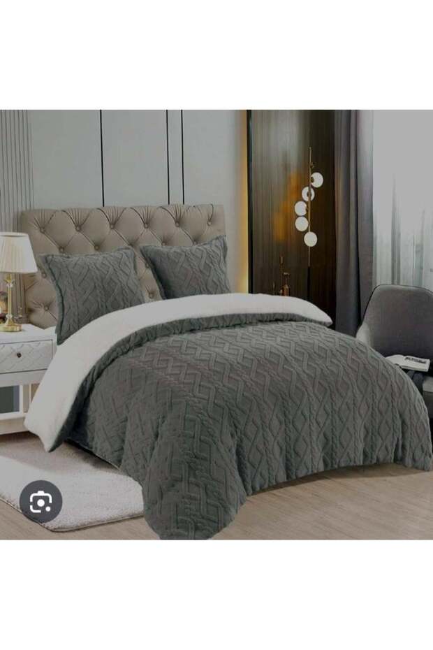 Embossed Thick & Warm Faux Fur Plush Soft Grey 6 Pc King Size Comforter Set