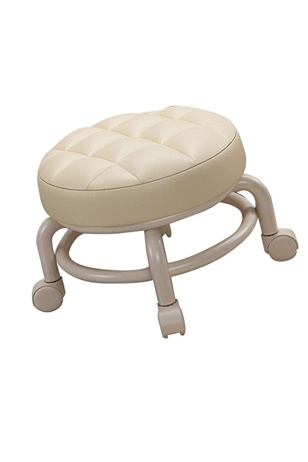 Scoot Stool, Rolling Ottoman Universal Wheels High Density Memory Foam for Indoor (Beige)