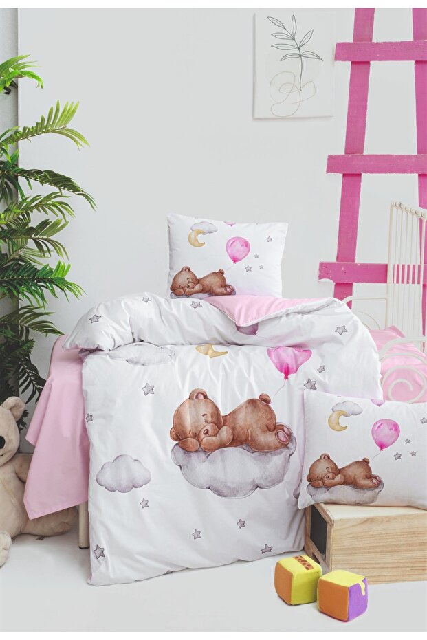 Sleeping Bear Patterned 100% Cotton 3-Piece Duvet Cover Set (Duvet Cover, Sheet, Pillowcase)