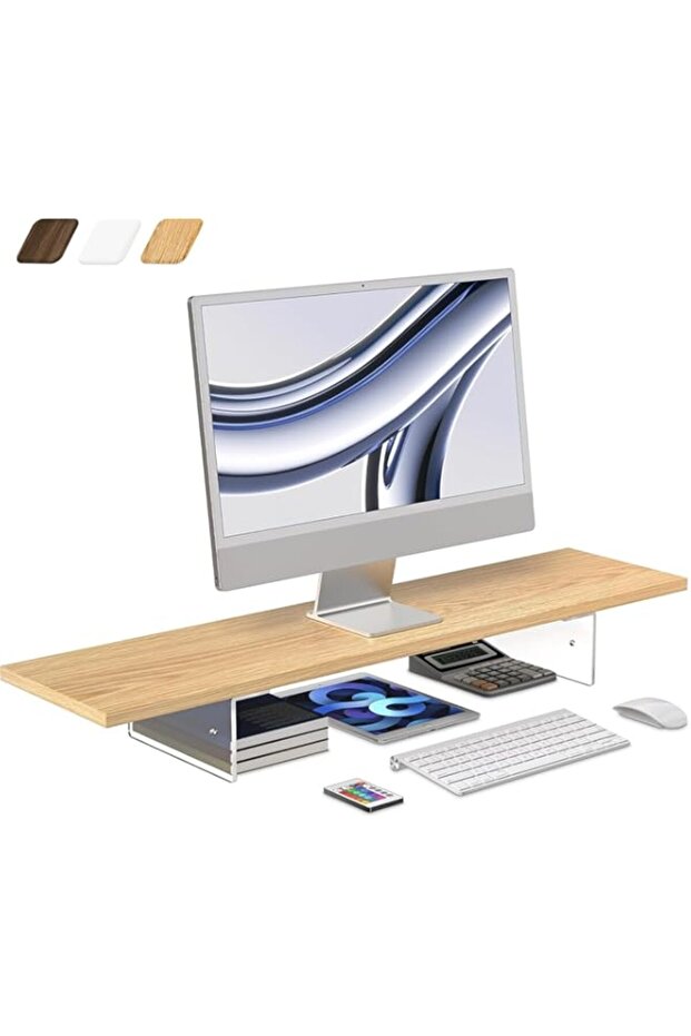 Monitor Stand Riser,60cm Wood & Acrylic Computer Monitor Stand ,Desk Accessories Desktop Organizer Stand for Computer,Laptop,Printer,PC & TV Screen Riser (Log, 60X20cm)
