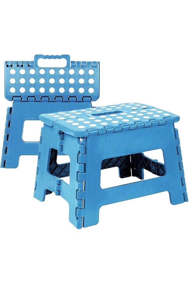 Folding Step Stool for Kids, Collapsible Foot Stools 9 Inch Height, Foldable Plastic Stool for Kitchen, Bathroom, Garden, Indoor, Stool Lightweight Outdoor (Blue)