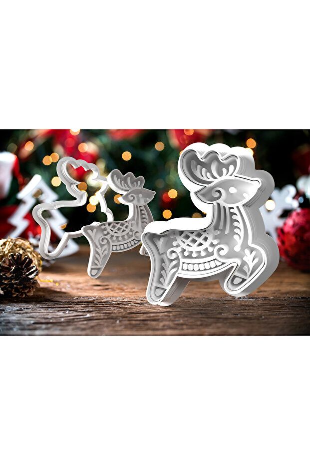 قالب بسكويت منقوش على شكل غزال مكون من 4 قطع - 1