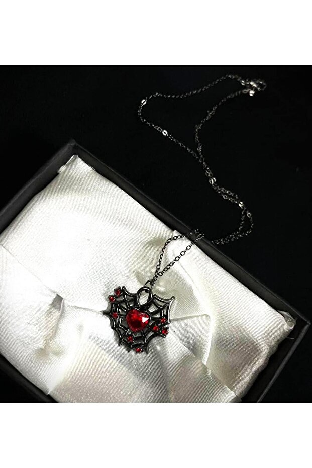 Stone Heart Spider Steel Necklace