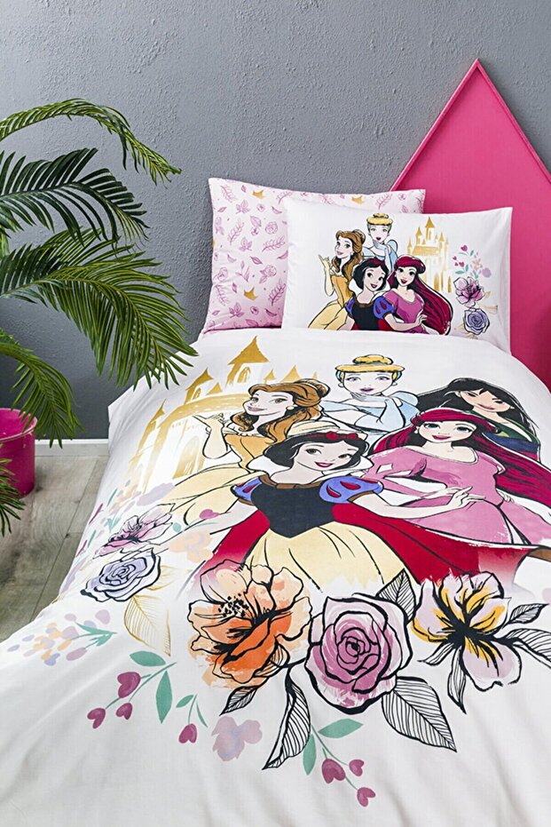 Princess Rose Single Disney Licensed Elastic Fitted Bed Sheet Children's Duvet Cover Set