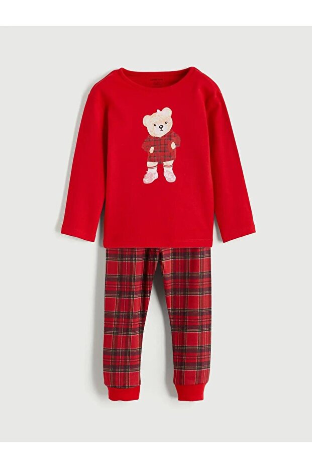 Crew Neck Bear Teddy Printed Baby Girl Pajama Set (W5)