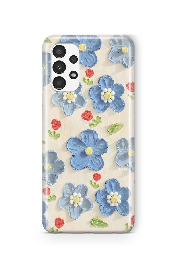 Samsung Galaxy A72 Compatible Blue Oil Painting Flower Pattern Transparent Phone Case