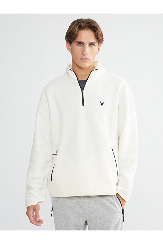 Özmarka New Season Zippered Stand Collar Long Sleeve Men's Sweatshirt