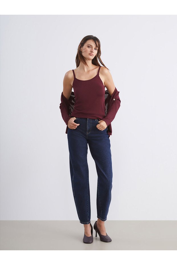 Two Mt Shop Quality Soulife Navy Blue Denim Straight Balloon Fit Regular Waist Wide Leg Women's Jean Pants