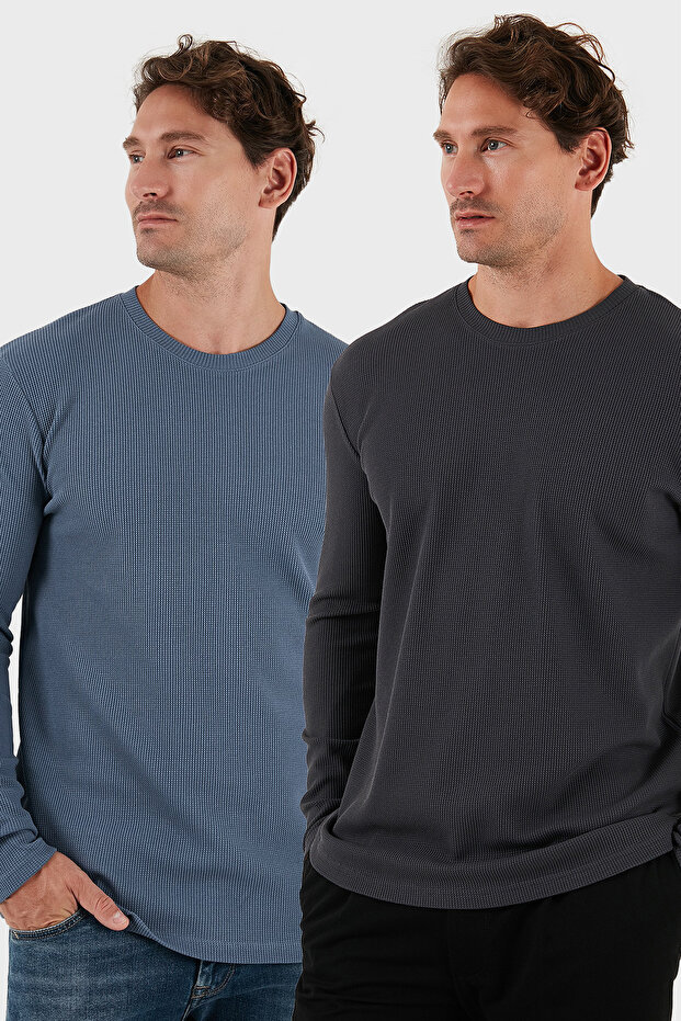 قميص قطني برقبة دائرية قصة ضيقة للرجال SWEAT 5905073S2