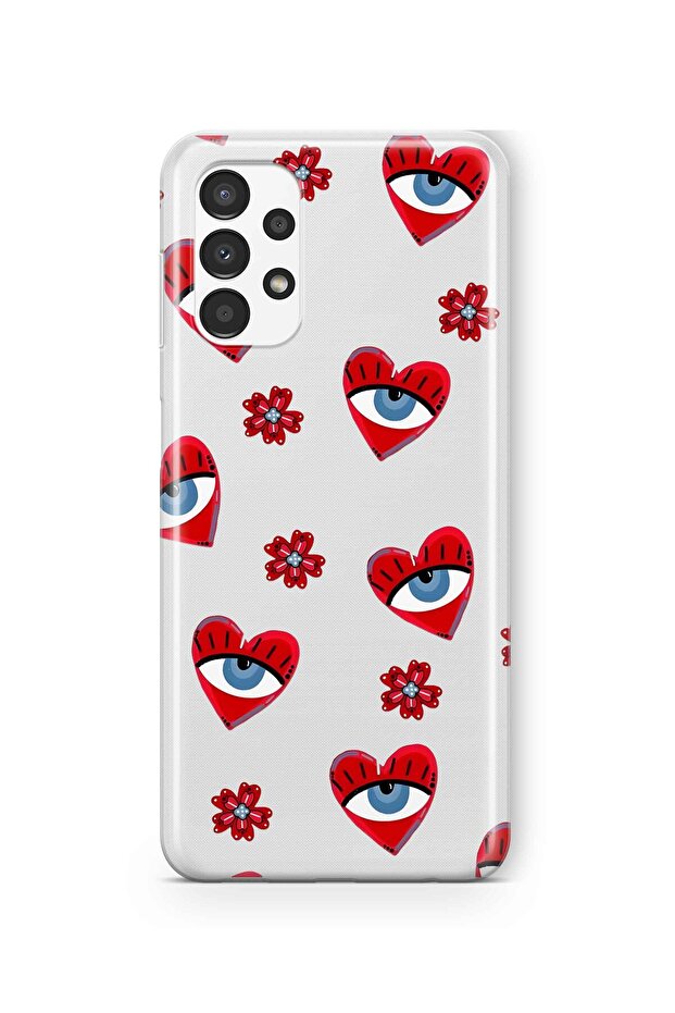Samsung Galaxy A53 Transparent Phone Case with Heart and Evil Eye Pattern - 1