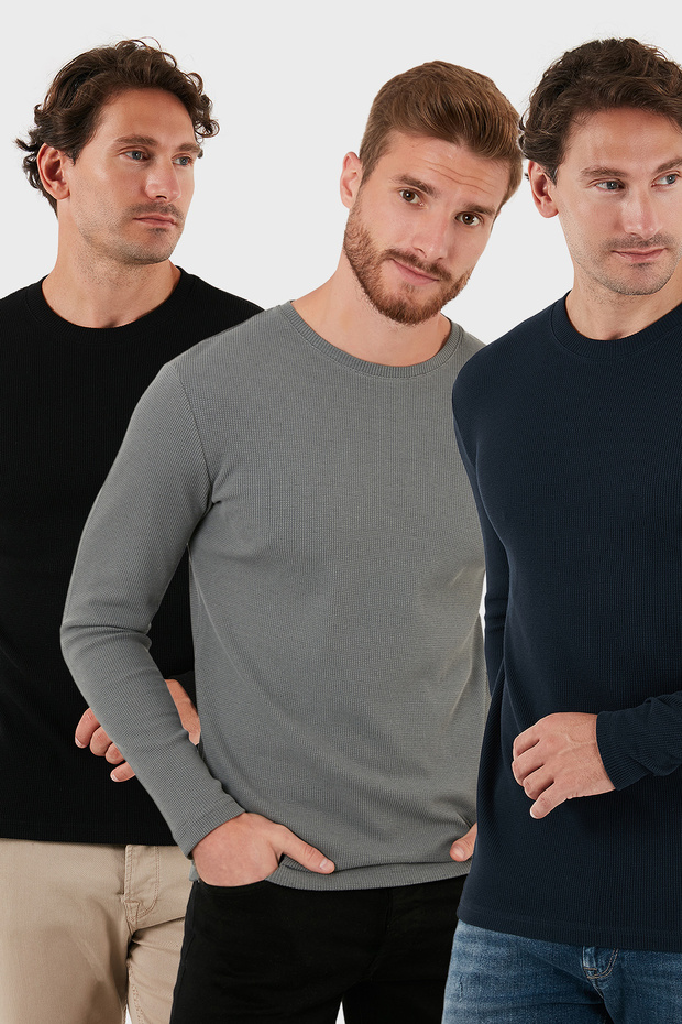 قميص قطني برقبة دائرية قصة ضيقة باسيك 3-pack سويت للرجال SWEAT 5905073S3