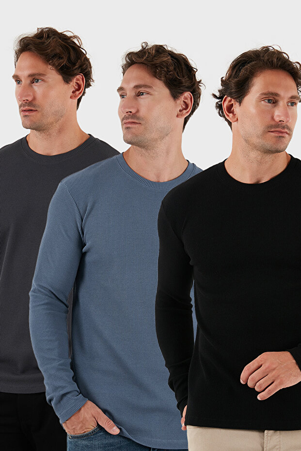 قميص قطني برقبة دائرية قصة ضيقة باسيك 3-pack سويت للرجال SWEAT 5905073S3
