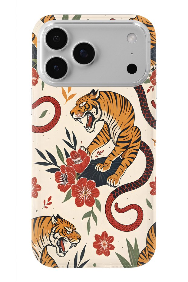 iPhone 18 Pro Compatible Tiger and Snake Pattern Transparent Phone Case