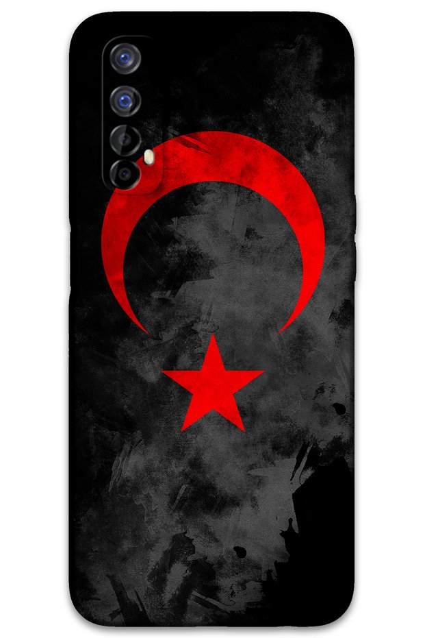 Realme 7 Compatible Turkish Flag Patterned Phone Case + Screen Protector - 5852