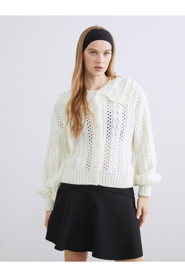 Alita City Farkıyla Xside White Knitwear Women's Cardigan