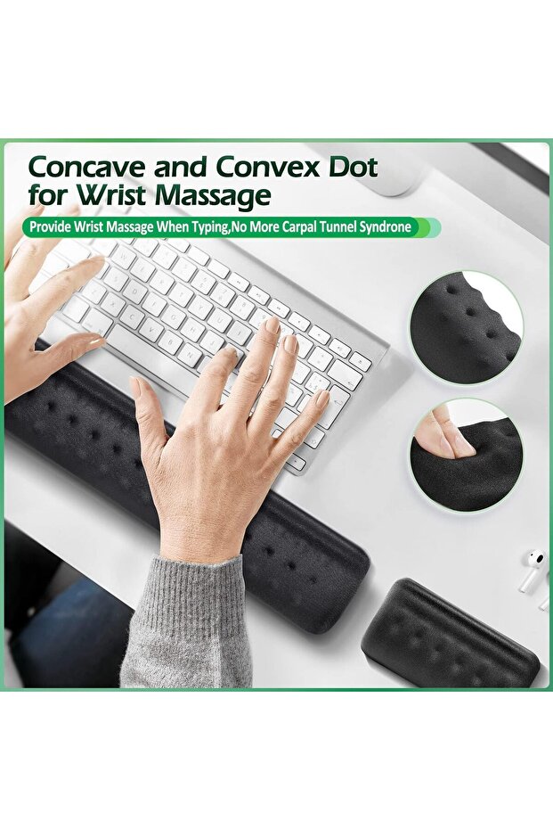 GARLUGAVA Memory Foam Keyboard Wrist Rest with Massage Dots, Non-Slip Base - 8