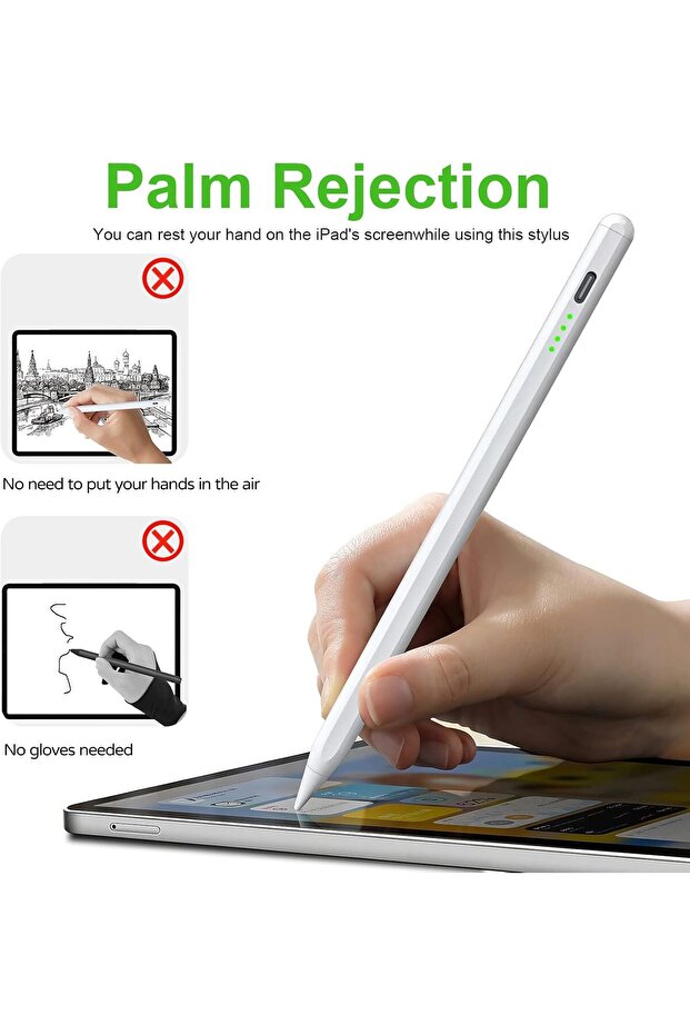 Magnetic Active Stylus for iPad (2018-2023) with Palm Rejection and Tilt Sensitivity — White - 3