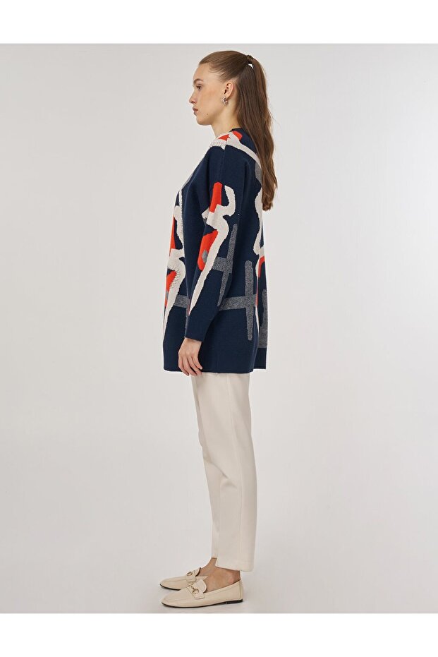 Soyut Desen Triko Tunik Koyu Lacivert - 4