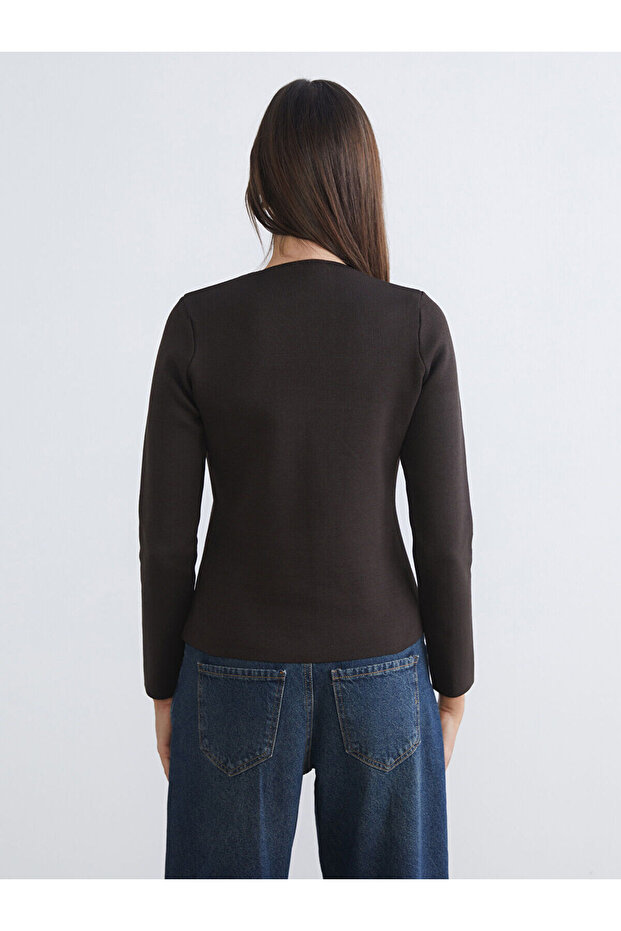 Kruvaze Yaka Kadın Triko Hırka - 4