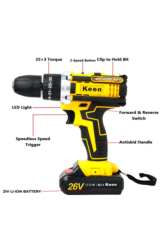 26V Cordless Drill Driver Kit OS-202-1 with Bits, Battery & Flexible Shaft - 7