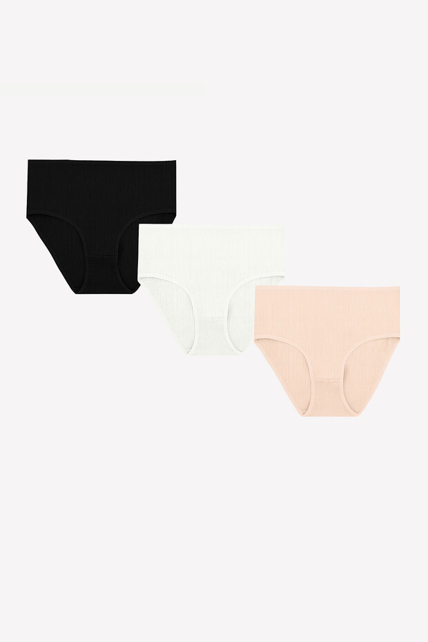 Salmon Ecru Black 3-Pack Corded Fabric High Waist Panties