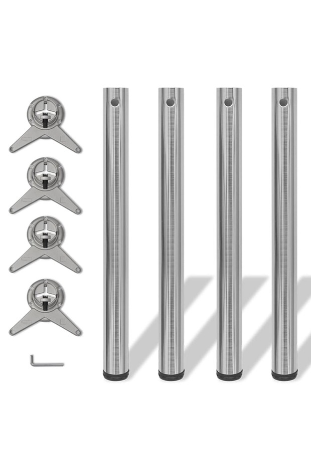 4 Height Adjustable Table Legs Brushed Nickel 710 mm
