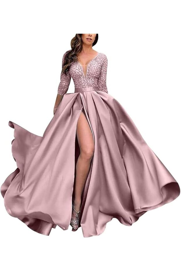 Women's Fashion Long Gown Waistline Cocktail & Evening Dresses Front Slit Prom Dress, A1577