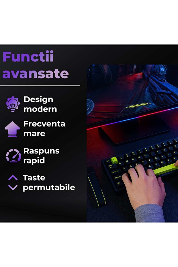 Gaming Keyboard, 68 Keys, Hall-Effect Switches, 8KHz Polling, RGB, PBT Keycaps, Black - 3