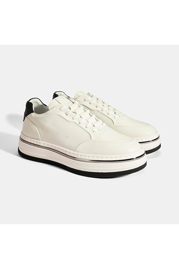 Men's White Lace-Up Leather Sports Shoes