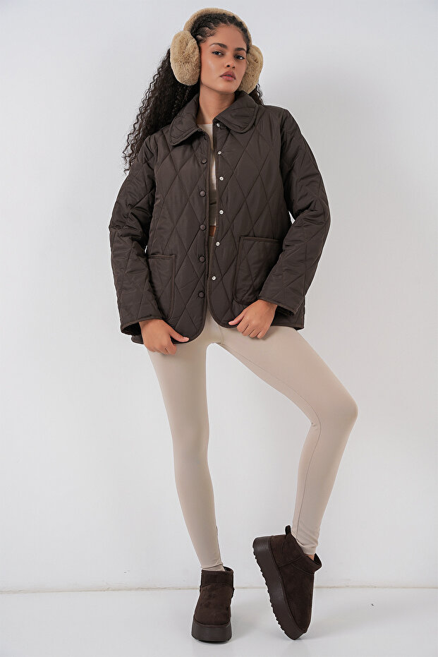 Kadın Kapitone Oversize Mont 5226 - Kahverengi - 2