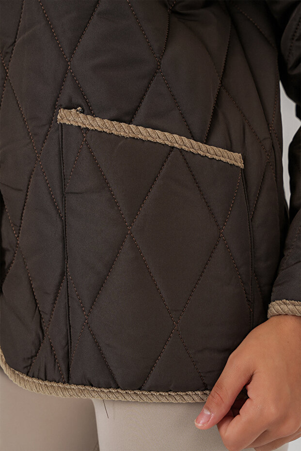 Kadın Kapitone Oversize Mont 5226 - Kahve Bej - 5