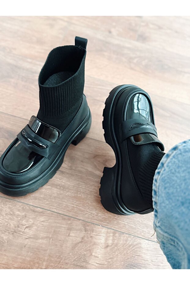 Celora Kadın Kalın Taban Bot Siyah Triko - 2