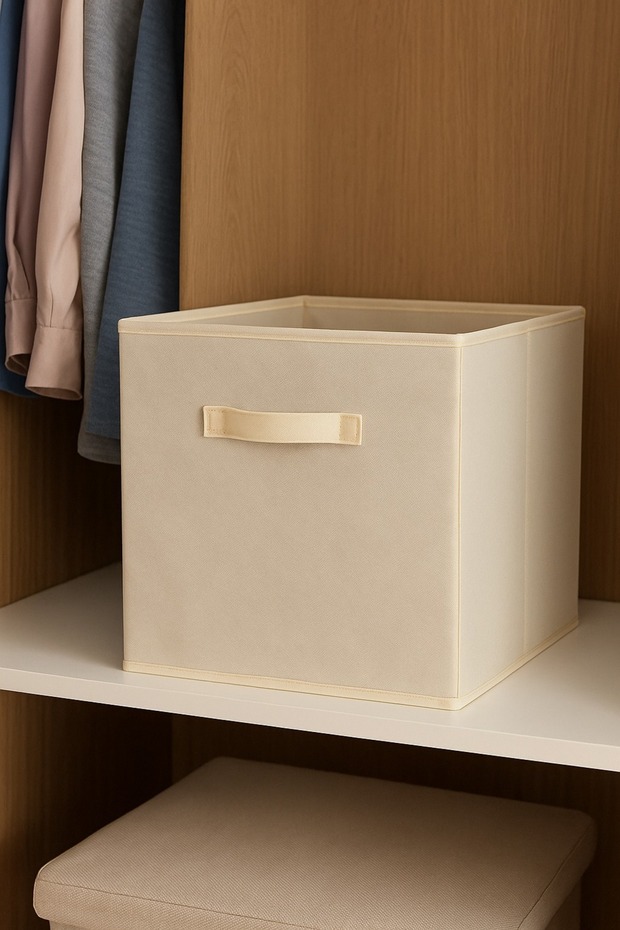 Cream Lidless Cabinet Laundry Toy Organizer Folding Storage Box 30X30X30