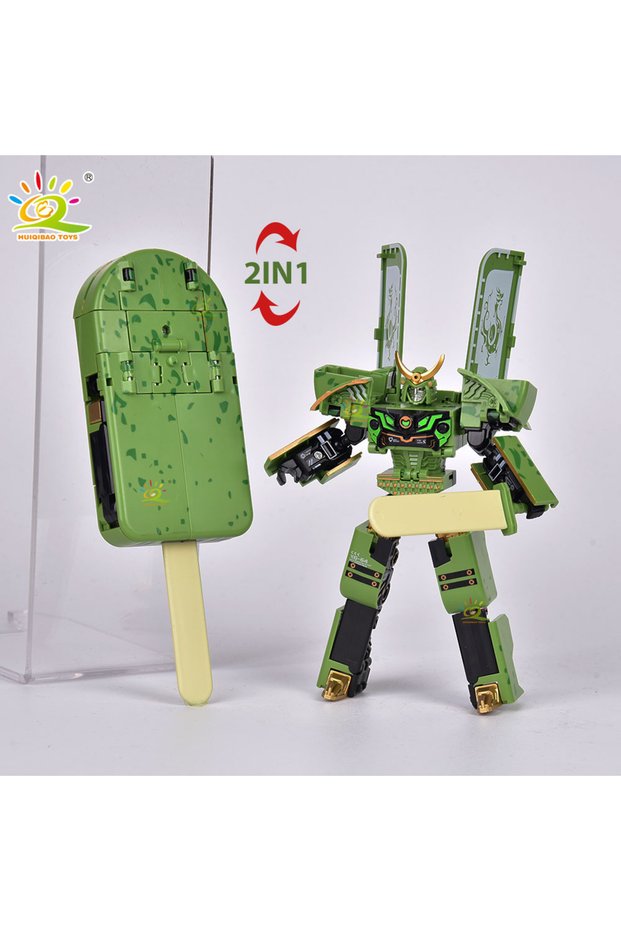 green 2-in-1 Ice cream deformation robot for image jar mecha creative warrior model deformation educ