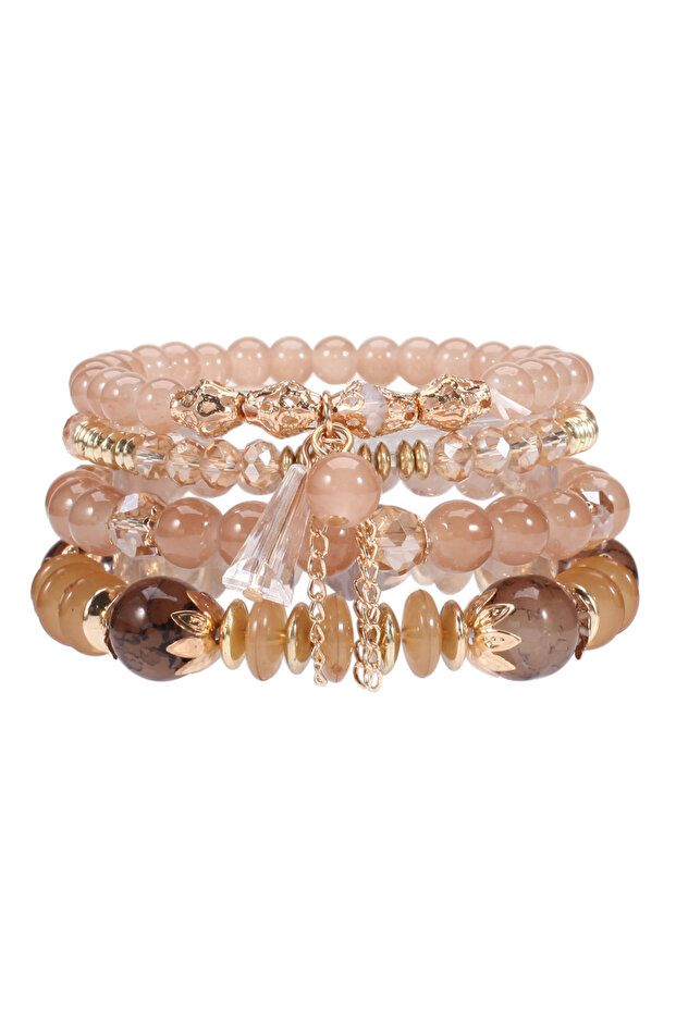 light coffee Bohemian Stackable Bead Bracelets for Women Multilayered Bracelet Pendant Charm Stretch